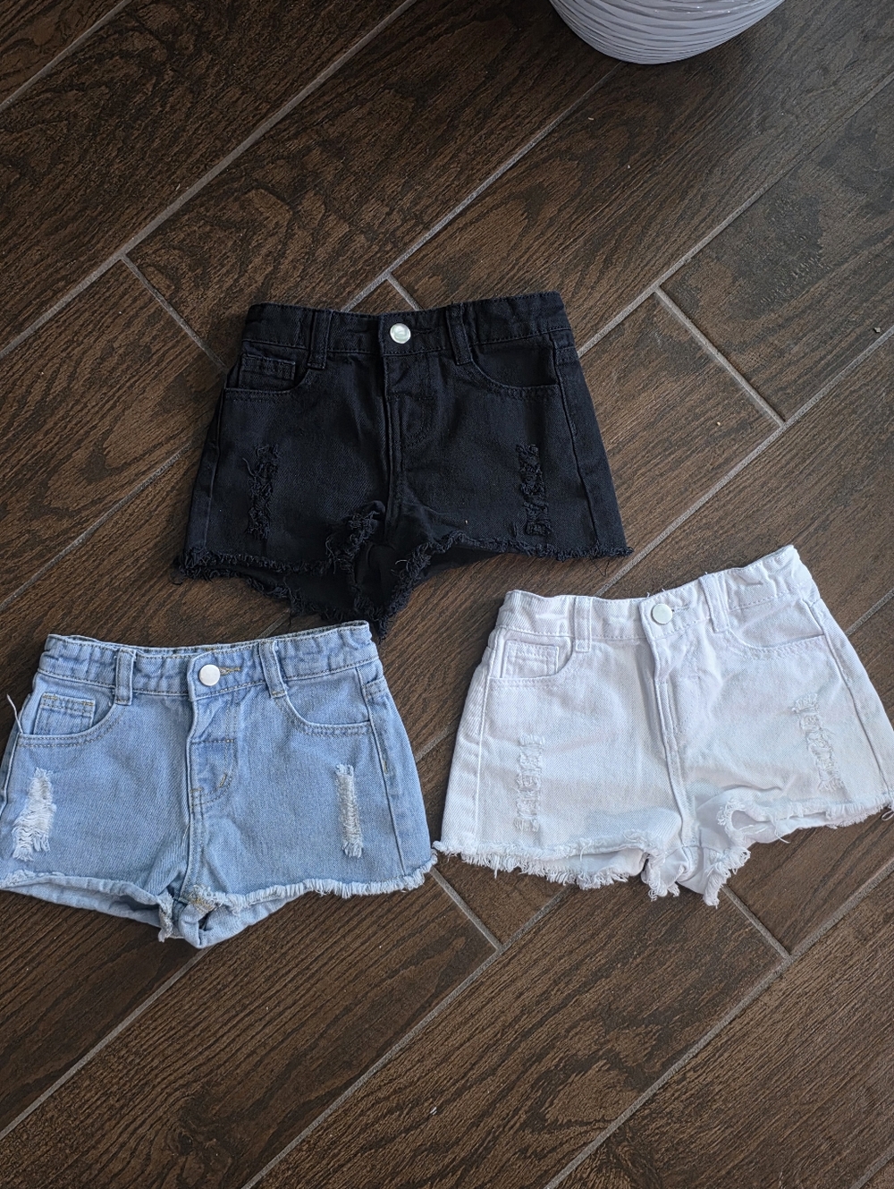 Kids Distressed Denim Shorts - Black, Light Blue, White - Picture 1 of 13